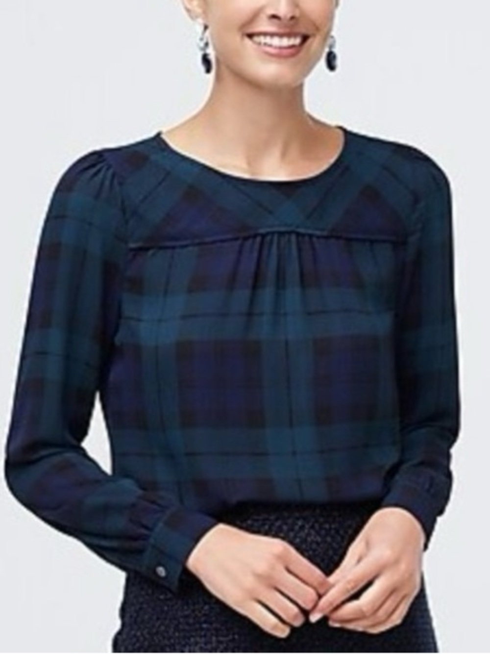 ❤️❤️J. Crew Teal & Navy Plaid Long-Sleeve Blouse. NEVER WORN